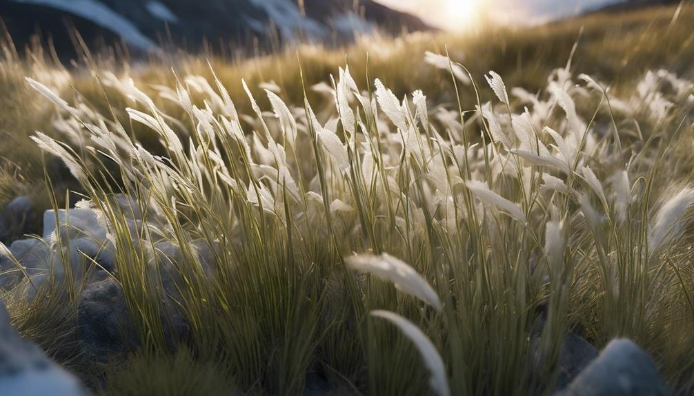 arctic meadow of Polar Grass blowing in the Arctic winds.