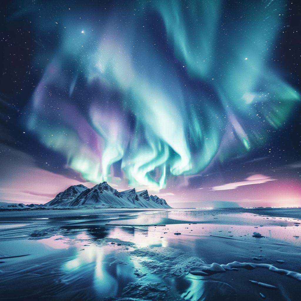 Beautiful imaginery of colours of the Aurora Borealis over the Arctic Circle