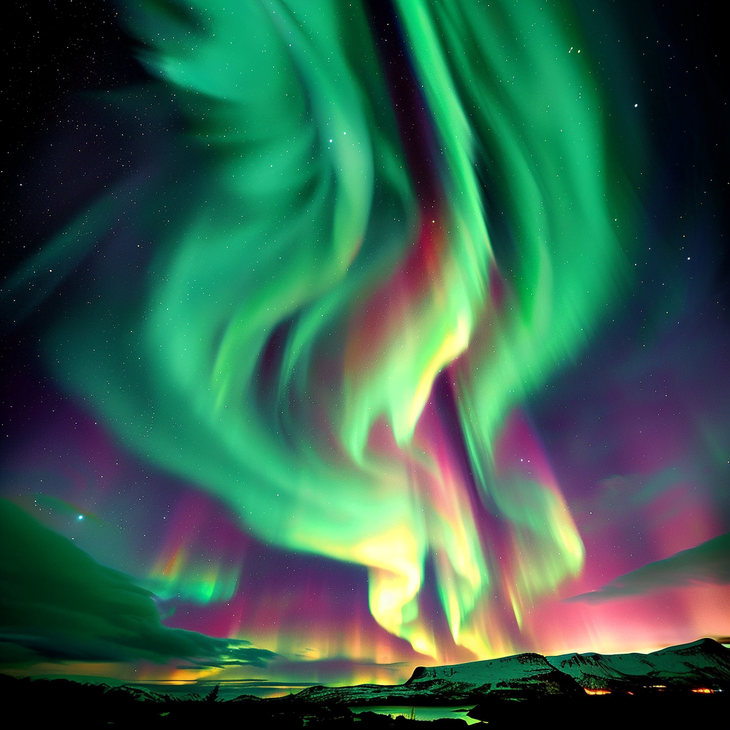 Aurora Borealis or The Northern Lights, lighting up the Arctic night sky